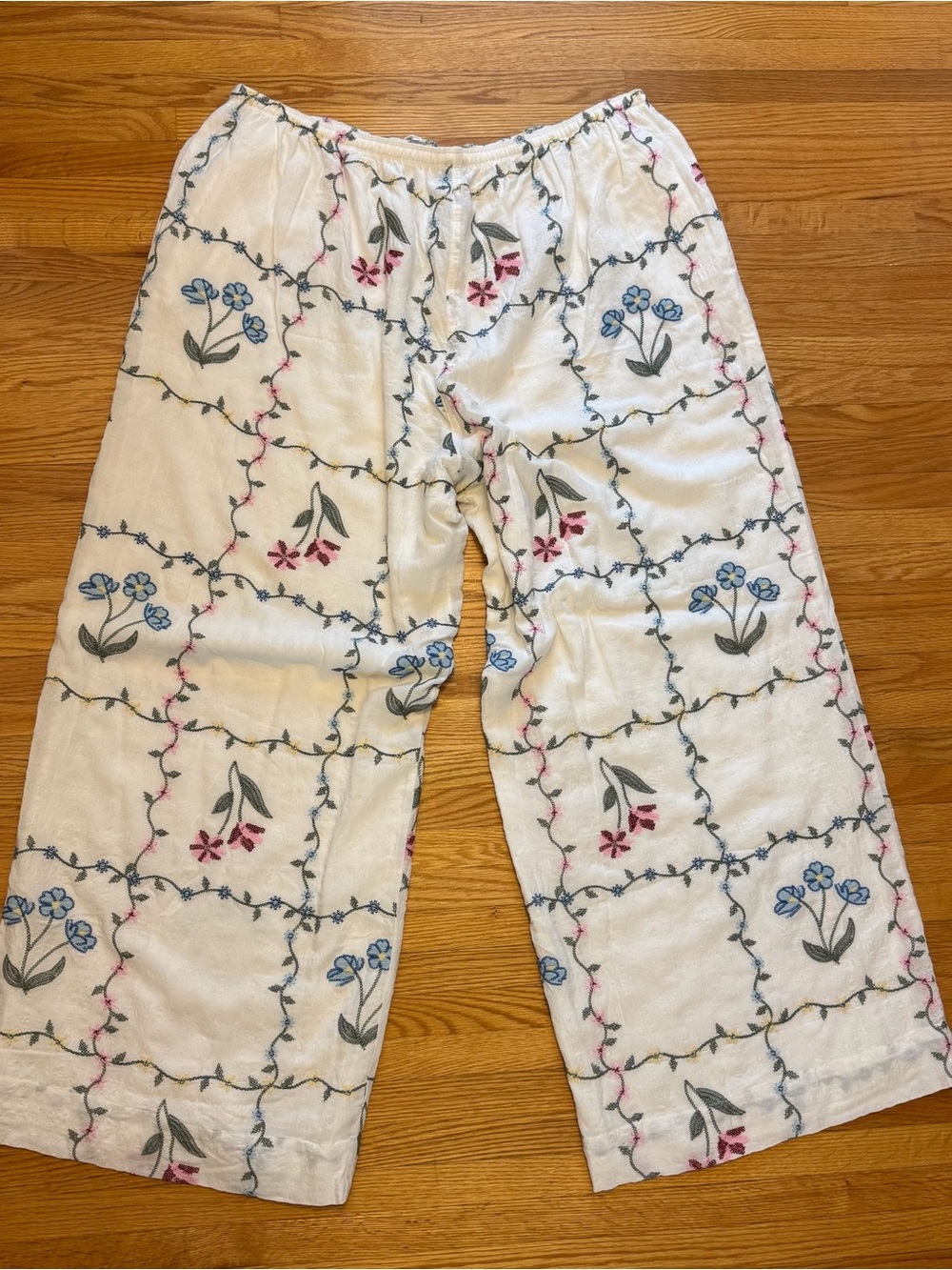 wild fable Cream Wide-Leg Pants with Blue & Pink Floral Grid - part of set